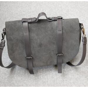 Lia Numa Purse Handbag Gray Leather Suede Crossbody Italy Raw Edge Magnetic